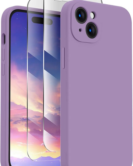 FireNova Designed for iPhone 15 Case, Silicone Upgraded [Camera Protection] Phone Case with [2 Screen Protectors], Soft Anti-Scratch Microfiber Lining Inside, 6.1 inch, Light Purple