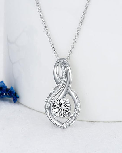 ZBA Natural Diamond Infinity Necklace for Women, 14K White Gold Plated Sterling Silver Diamond Eternal inifnity Pendant Necklaces Jewelry, Birthday Christmas Gifts for Mom Her Wife(Color F-G/Clarity I1-I2)