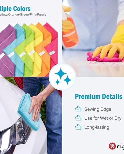 Orighty Microfiber Cleaning Cloth Pack of 120, Microfiber Towels for Cars, Highly Absorbent Car Cleaning Supplies, Lint Free Cloths Clean Rags for Car Care, House, Kitchen, 12x12 inch