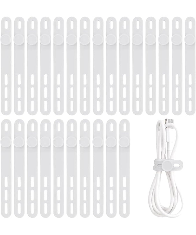 Oligei 25 Pcs Silicone Cable Ties, Cable Ties Reusable, High Elasticity Cord Wraps for Electrical Cords, Cord Organizer for Earphone, Phone Charger(White)