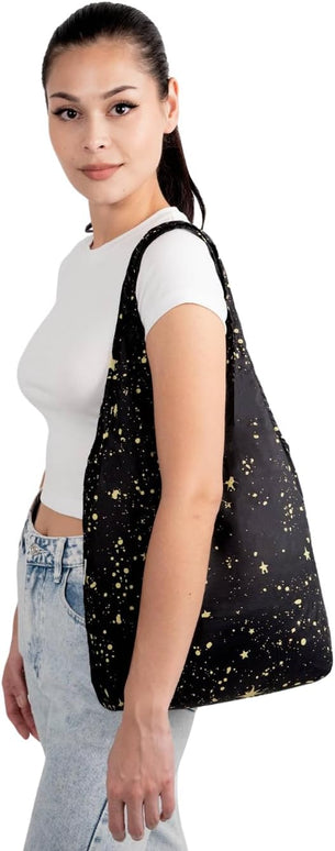 Nanobag Ultralight Foldable Tote for Women & Men, Reusable Grocery & Travel Bag, Packable Collapsible Compact Market Essential (Micro Stars)