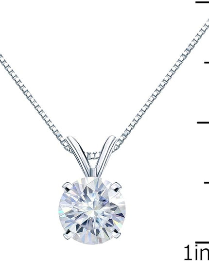 1/2 to 3 1/2 Carat Round Moissanite Solitaire Pendant Necklace in 14k Gold (H-I, cttw) 4-Prong 16 to 18 Inch Adjustable Chain Spring Ring by Diamond Wish