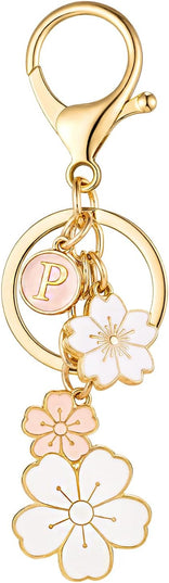 SELOVO Initial Keychain Flower Charms for Key Cute Pink Letter Keyring for Backpack