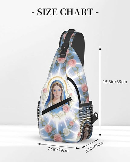 Our Lady of Guadalupe Sling Bag Crossbody Bags Clovers Chest Bag for Travel Hiking for Men Women Flower Mary 9
