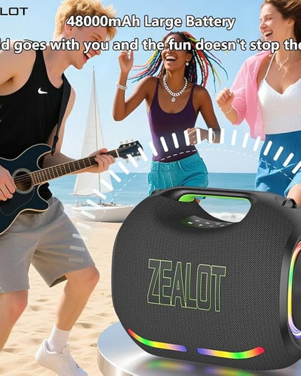 ZEALOT 250W Bluetooth Speaker, ZE21 Portable Speaker/Powerful Sound and Deep Bass, Multi-Device Pairing, IPX6 Waterproof, 5.3 BT, 48000mAh Long Playtime for Party, Outdoor, Home, Travel (Black)