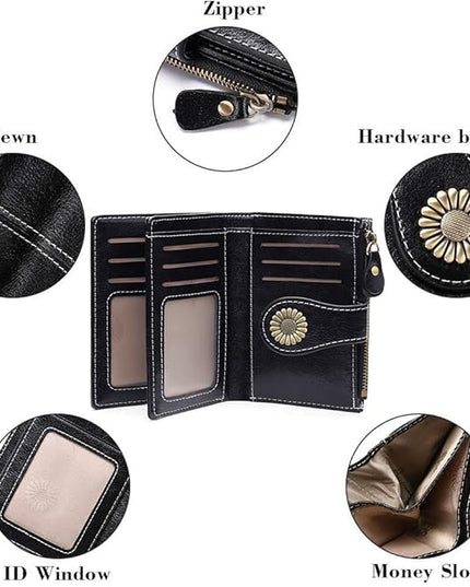SENDEFN Small Womens Wallet Leather Bifold Card Holder RFID Blocking with Zipper Coin Pocket