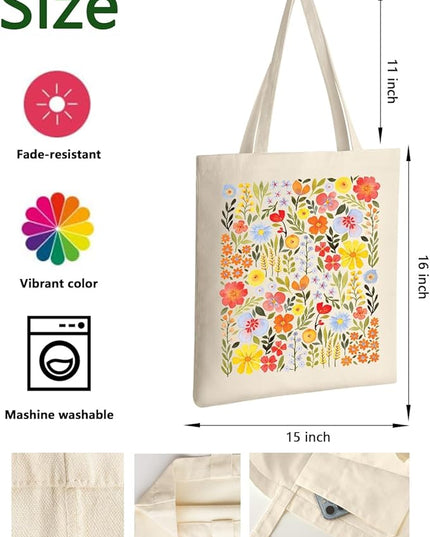 AUSVKAI Canvas Tote Bag for Women, Aesthetic Cute Grocery Grocery Reusable Cotton Gift Bag for Shooping Beach Trendy Gifts