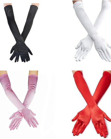 Lansian Long Opera Party Gloves for Women 1920s 20s Satin Gloves Costumes Elbow Length Bridal Evening Dress, 21 inches