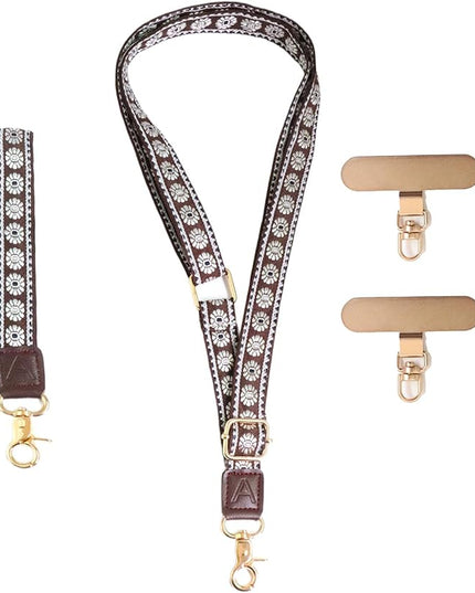 LEMEDE Phone Charm Lanyard, Gold Buckle Adjustable Crossbody and Wrist Strap with 2pcs 360-Degree Rotatable Phone Pad