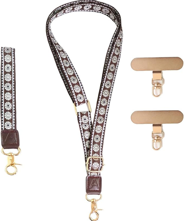 LEMEDE Phone Charm Lanyard, Gold Buckle Adjustable Crossbody and Wrist Strap with 2pcs 360-Degree Rotatable Phone Pad