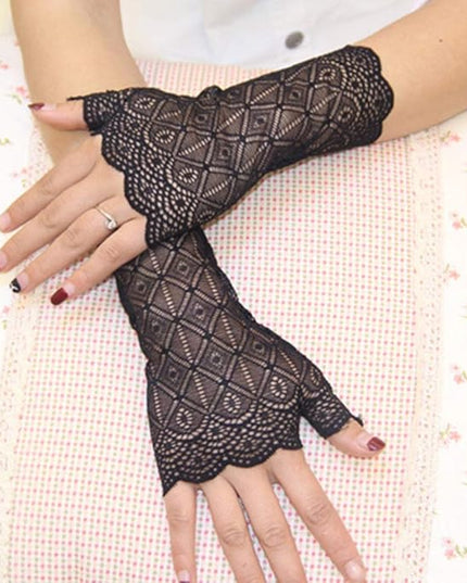 Women's Short Lace Gloves Fingerless for Driving Wedding Wrist Length Bridal Prom Gloves