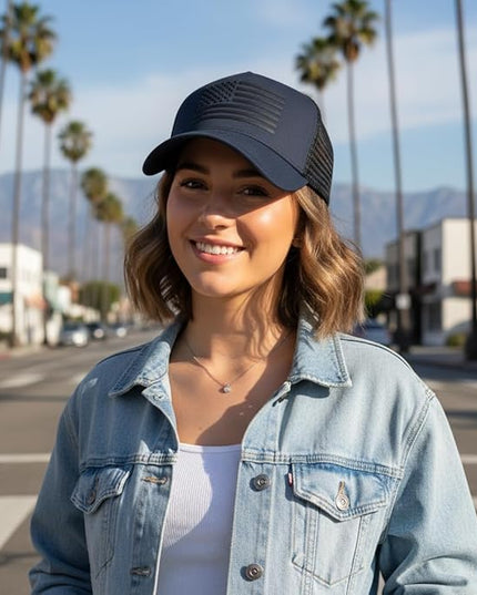 IIN American Flag Mesh Baseball Cap, Patriotic Trucker Hat for Men Women, Quick-Dry Breathable Design, Adjustable Snapback