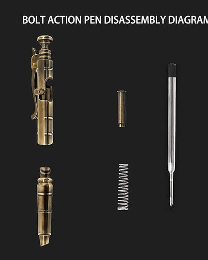 Vintage Bolt Action Pen: Heavy Duty Brass Retractable Ballpoint EDC Pen, Refillable with Pocket Clip - Designed for Smooth Writing