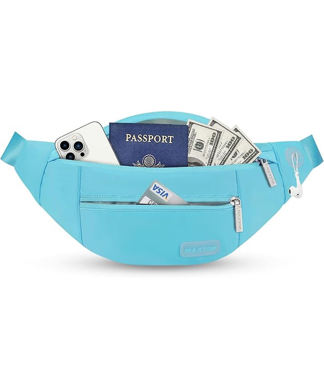 MAXTOP Large Crossbody Fanny Pack with 4-Zipper Pockets,Gifts for Enjoy Sports Festival Workout Traveling Running Casual Hands-Free Wallets Waist Pack Phone Bag Carrying All Phones