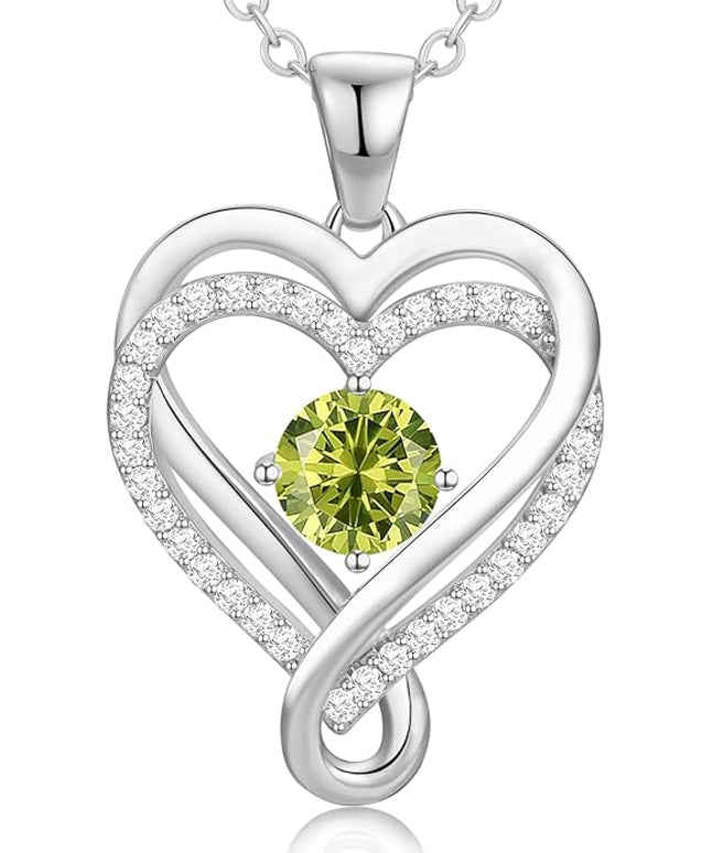Infinity Love Heart Birthstone Necklace for Women Wife, S925 Sterling Silver Anniversary for Women Wife Birthday Gift for Her Girlfriend Mom Daughters, I Love You Women's Jewelry 18k Rose Gold Filled