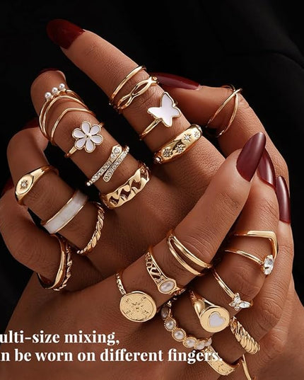 KISS WIFE Goldenen Silvery Black Kunckle Rings Set for Women, Dainty Simple Trendy Cute Stackable Finger Rings Pack, Perfect for Stacking Layering on Thumb and Knuckle, Mixed Size, Jewelry Gift
