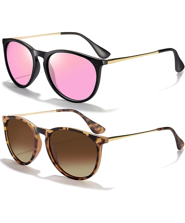 CHBP Sunglasses Womens Men Polarized UV Protection Trendy Vintage Retro Round Mirrored Lens Sunglasses For Women