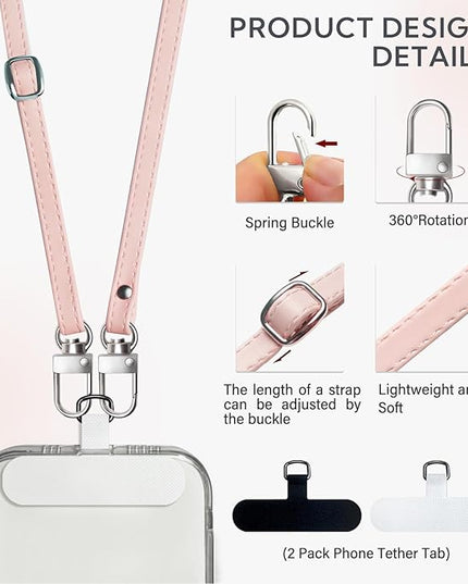 BFSD·DM Phone Crossbody Strap, Universal Crossbody Patch Phone Lanyards,Phone Lanyards for Around The Neck,Phone Strap,Compatible with Most Smartphones, (Pink)