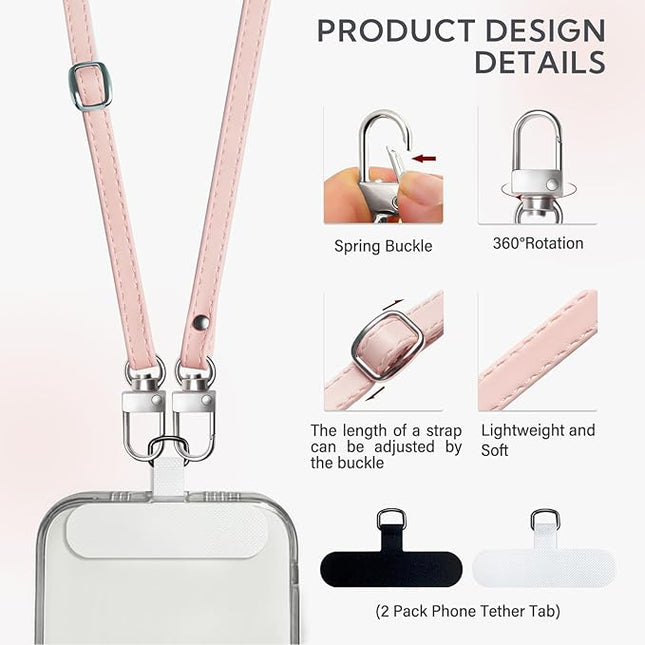 BFSD·DM Phone Crossbody Strap, Universal Crossbody Patch Phone Lanyards,Phone Lanyards for Around The Neck,Phone Strap,Compatible with Most Smartphones, (Pink)