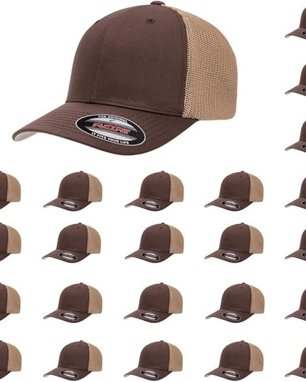Flexfit 6511 Fitted Mid-Profile Stretchable Mesh Panels Trucker Cap | Bulk Pack Available
