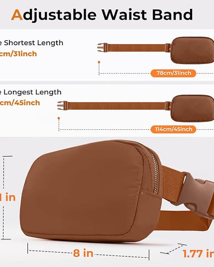 Cwualo Belt Bag Zipper Fanny Pack Crossbody Bags for Women,Fashion Nylon Waist Packs, Water Repellent Two Way wear with Adjustable Strap Gifts for Teenage Girls Women Men(Brown)