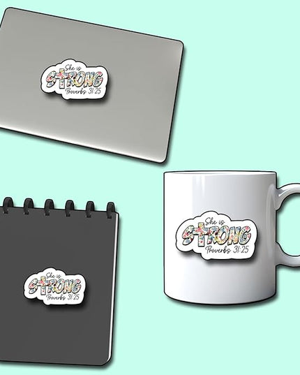 (3Pcs) She is Strong Sticker, Christian Gifts Decorate Books Laptop Phone, Water Bottles Kindles Stickers, Tumbler Sticker Waterproof Vinyl Decorate 3 x 2 Inch