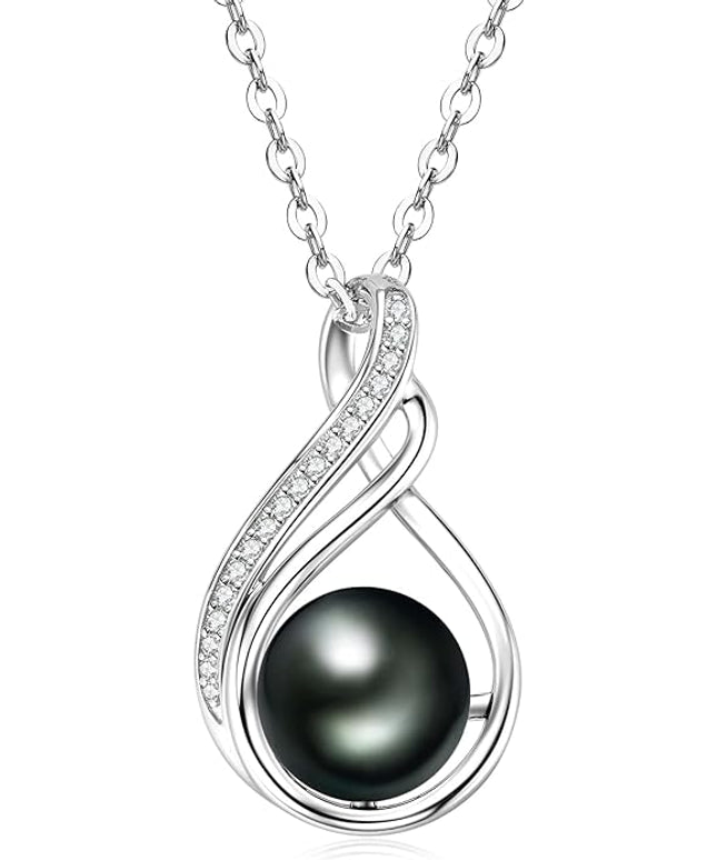 Tahitian Black Pearl Necklaces for Women, Sterling Silver Single Pearl Pendant Necklace Birthday Anniversary Jewelry Gifts for Wife Mom
