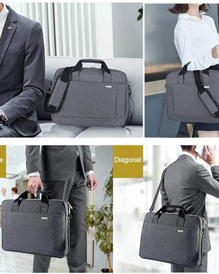 Voova Laptop Bag Case 17 17.3 Inch Computer Sleeve Messenger Bag with Shoulder Strap Expandable Waterproof Large Capacity Business Briefcase for Work Travel Fit 17-18” Laptop, Men Women, Gray