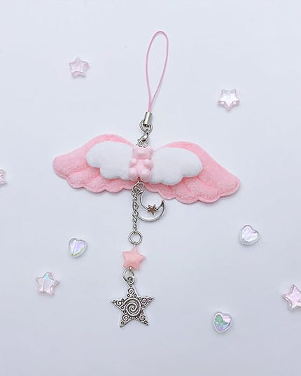Sweet Cool Bear Wing Star Charm Pendant Chain Phone Straps Pocket Keychain Strap Hanging Decoration For Keys Bag Purse Bag Pendant Charm Decoration