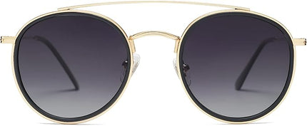SOJOS Retro Vintage Round Polarized Sunglasses for Women Men Small Double Bridge Circle Sunnies SJ1104