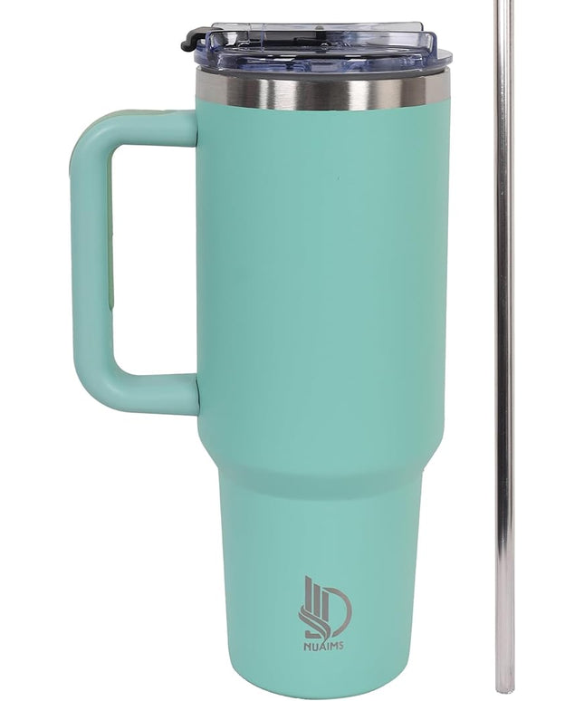40oz Insulated Tumbler with Handle, Leakproof Straw Lid & Carry Handle - Double Wall Vacuum Insulation Keeps Ice 24 Hours, BPA Free Stainless Steel Water Bottle (Pale Turquise)
