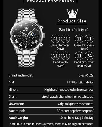 OLEVS Mens Watch Luxury Big Face Stainless Steel Analog Quartz Multifunctional Waterproof Luminous Date Two Tone Fashion Dress Wrist Watches for Man
