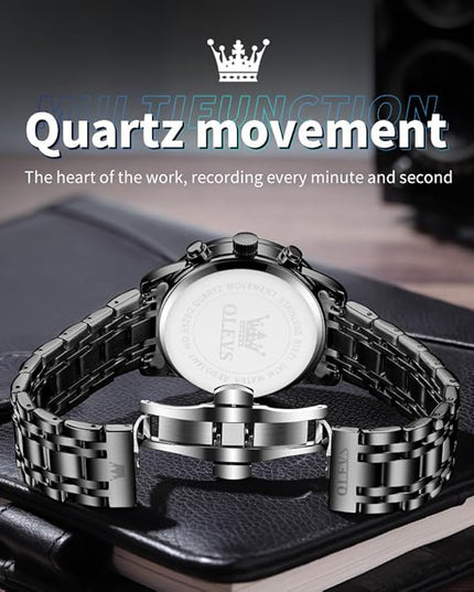 OLEVS Mens Watch Luxury Big Face Stainless Steel Analog Quartz Multifunctional Waterproof Luminous Date Two Tone Fashion Dress Wrist Watches for Man