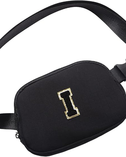 Glratn Initial Letter Belt Bag Crossbody Bags Fanny Pack For Girls，Birthday Gifts for 6 7 8 9 10 11 12 13 14 15 Year Old Girls,Purse for Kids,Cute Teen Trendy Stuff Travel Essentials.（Black-I）