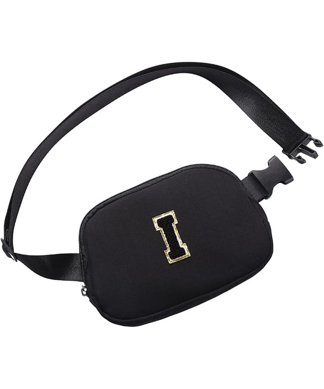 Glratn Initial Letter Belt Bag Crossbody Bags Fanny Pack For Girls，Birthday Gifts for 6 7 8 9 10 11 12 13 14 15 Year Old Girls,Purse for Kids,Cute Teen Trendy Stuff Travel Essentials.（Black-I）