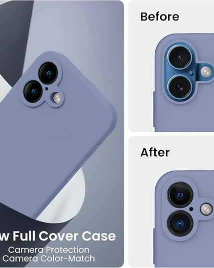 FireNova Designed for iPhone 16 Case, Silicone Upgraded [Camera Protection] Phone Case with [2 Screen Protectors], Soft Anti-Scratch Microfiber Lining Inside, 6.1 inch, Lavender Gray