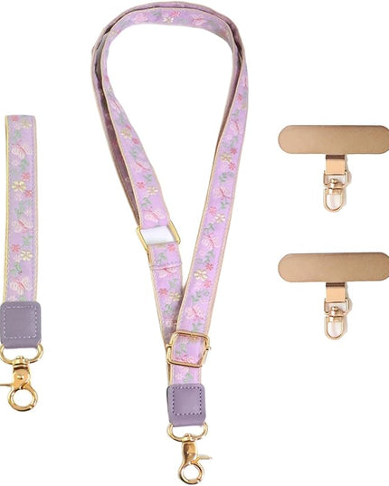 LEMEDE Phone Charm Lanyard, Gold Buckle Adjustable Crossbody and Wrist Strap with 2pcs 360-Degree Rotatable Phone Pad