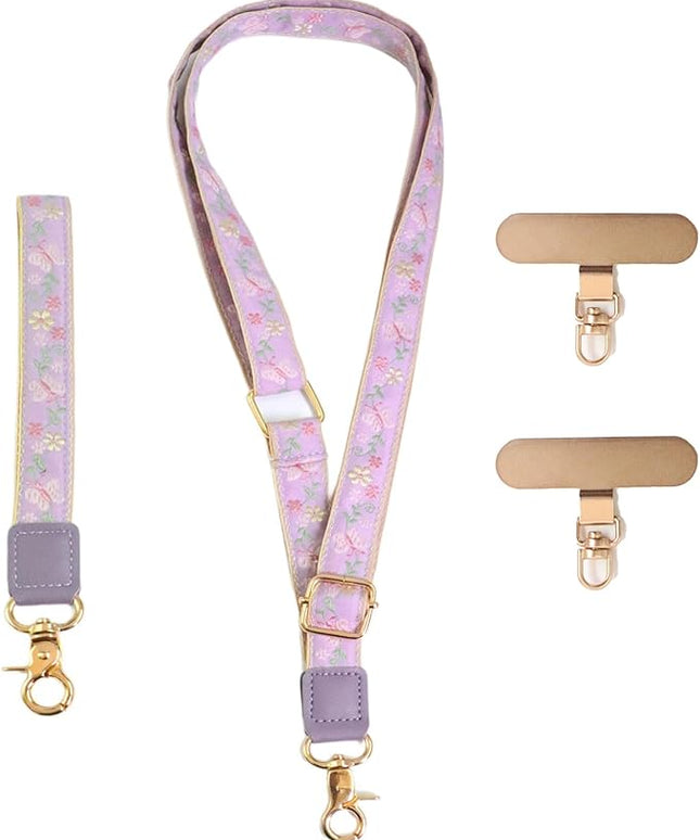 LEMEDE Phone Charm Lanyard, Gold Buckle Adjustable Crossbody and Wrist Strap with 2pcs 360-Degree Rotatable Phone Pad