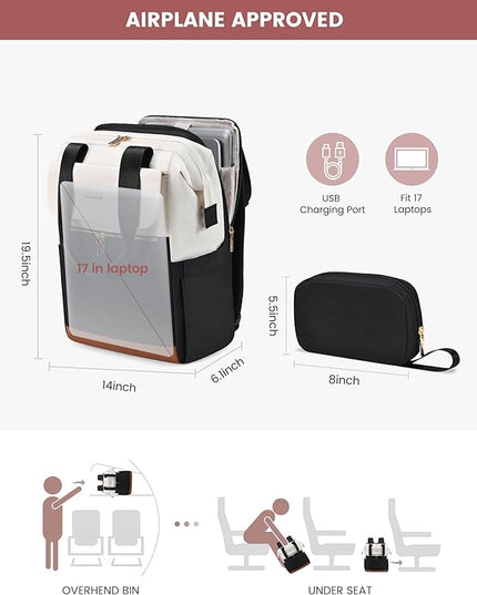 LOVEVOOK 17.3 Inch Laptop Backpack for Women, Large Capacity Travel Backpack with Organizer Bag, Waterproof Carry on Backpack Work Bag with USB Port, Teacher Nurse Backpack Purse, 2PCS
