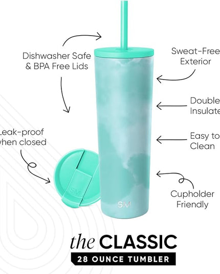 Simple Modern Classic Tumbler with Lid and Straw | Insulated Iced Coffee Cup Reusable Stainless Steel Water Bottle Travel Mug | Gifts for Women Men Her Him | 28oz | Ocean Tide
