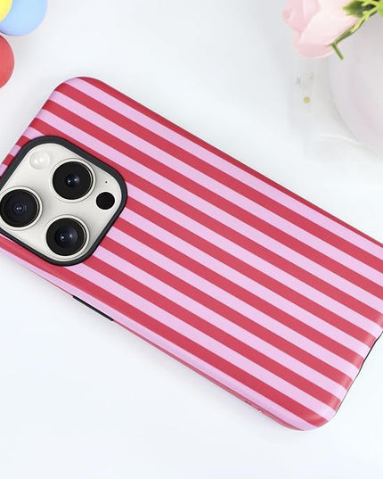 Magnetic for iPhone 12 Pro Max Case Cute Stripes Phone Case, Shockproof Slim TPU and Hard PC Protective Phone Cover Compatible with MagSafe Designed for Women Girls, Pink and White