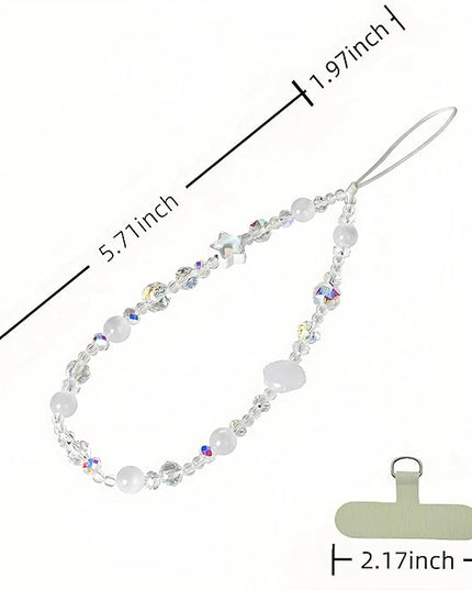 Cute Sparkling Star & Cat's Eye Phone Lanyard, Beaded Crystal Charm Strap for Phone Keys Purse - Gift for Women