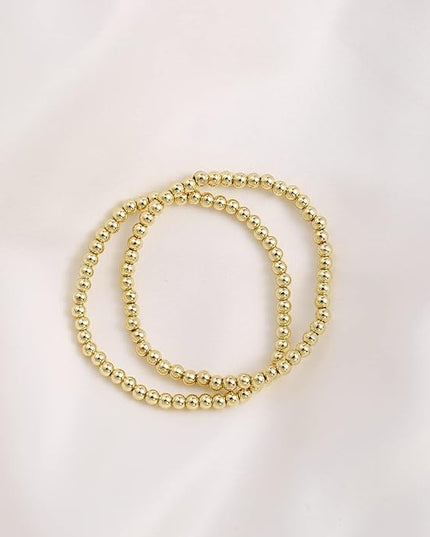 Elegance 11 designs 14K Gold Plated Bead Ball Bracelet Stretchable Elastic Gold Beaded Bracelets for Women