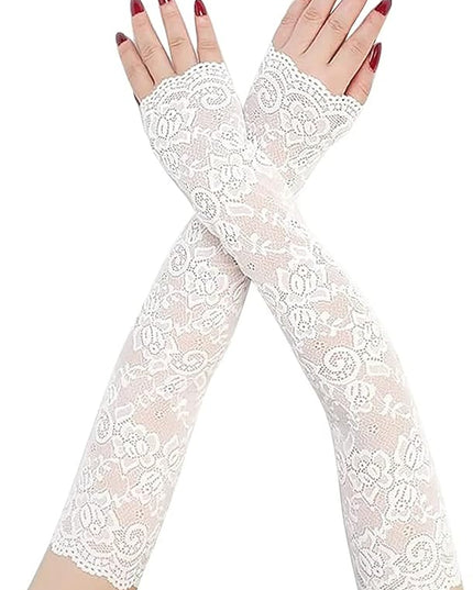 Women's Short Lace Gloves Fingerless for Driving Wedding Wrist Length Bridal Prom Gloves