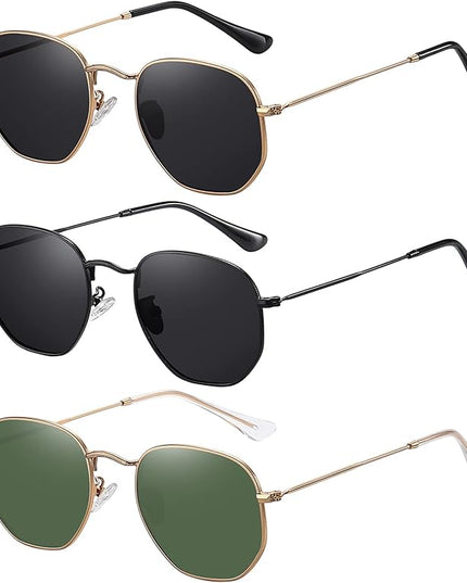 MEETSUN Polarized Hexagon Sunglasses for Women Men Polygon Square Sun Glasses UV400 Protection Metal Frame