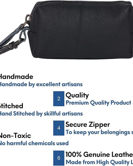 Leather Zipper Coin Pouch with Key Clip, Compact Change Holder Wallet for Men & Women, Small Leather Coin Purse for Cash, Keys, Earbuds, Everyday Carry Accessory (1, Black)