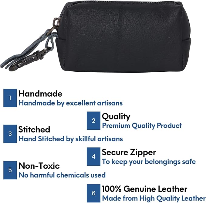 Leather Zipper Coin Pouch with Key Clip, Compact Change Holder Wallet for Men & Women, Small Leather Coin Purse for Cash, Keys, Earbuds, Everyday Carry Accessory (1, Black)