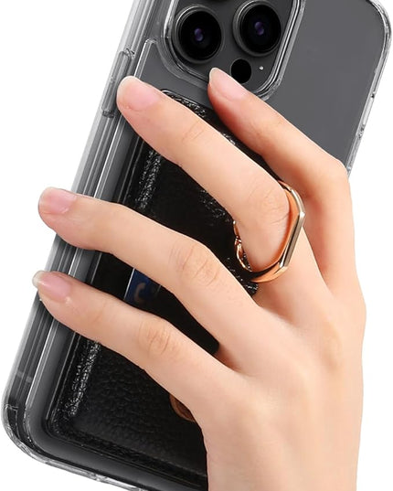 Wallet Stick on Phone Case, Credit Card Holder with Ring for Back of Phone Cases Flip Leather Wallet Sleeve Pouch Compatible with iPhone, Samsung Galaxy Android Most Smartphones Black