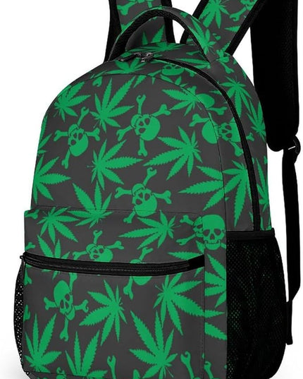 Fashion Weed Leafs Skulls Backpack Lightweight Large Capacity Laptop Daybag for Travel Work
