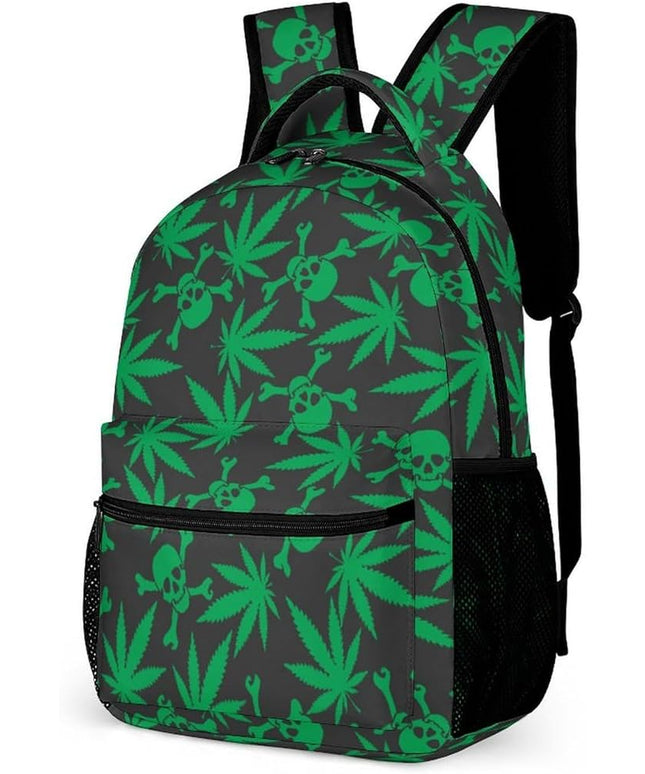 Fashion Weed Leafs Skulls Backpack Lightweight Large Capacity Laptop Daybag for Travel Work